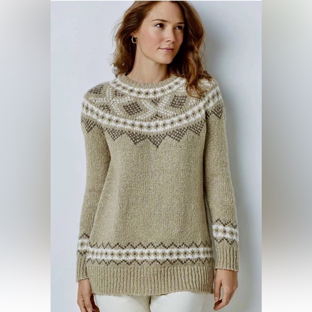 J. Jill Taupe and White Fair Isle Patterned Women's XL Sweater